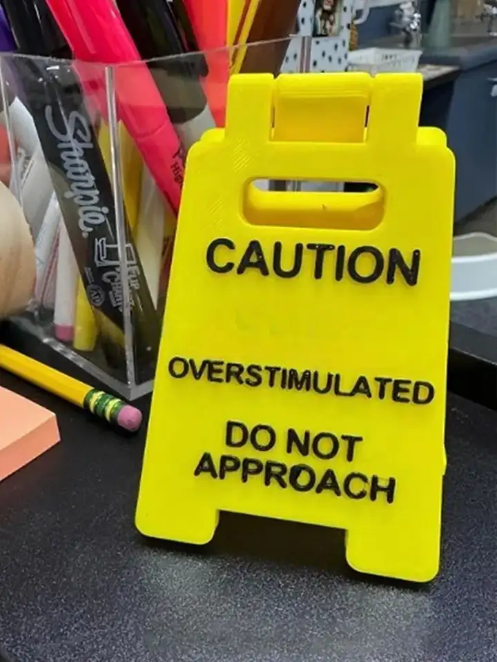 3D Printed Humorous Desk Caution Sign - Office Decor