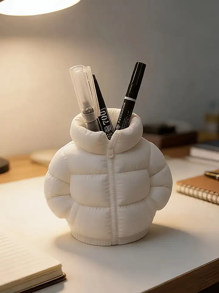 3D Printed Puffer Jacket Pen Holder - Desktop Decor